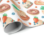Aardbei Blueberry Cakes en Donuts Cadeaupapier (Rol Hoek)