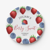Aardbei & Blueberry Meisje Verjaardagsfeest Papieren Bordje (Voorkant)