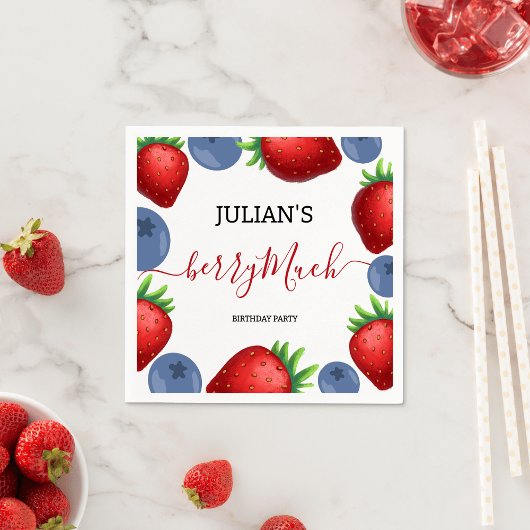 Aardbei & Blueberry Meisje Verjaardagsfeest Servet