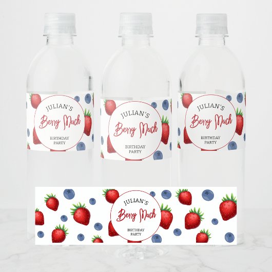 Aardbei & Blueberry Meisje Verjaardagsfeest Waterfles Etiket