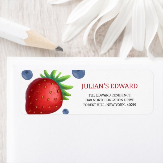 Aardbei & Blueberry Meisje Verjaardagsfeestadres Etiket (Insitu)