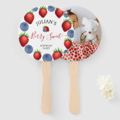 Aardbei & Blueberry Meisje Verjaardagsfeestfoto Handwaaier (Voorkant en achterkant)