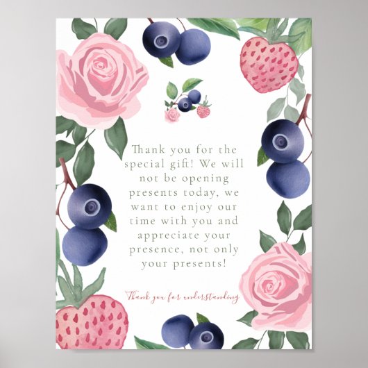 Aardbei & Blueberry Party Bedankt Cadeaus Sign Poster (Voorkant)