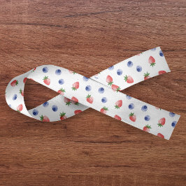 Aardbei Blueberry Pattern Berry Sweet White Satijnen Lint