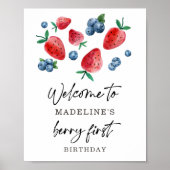 Aardbei Blueberry Sweet Berry Birthday Welkom Poster (Voorkant)