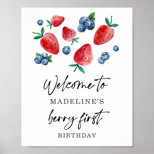 Aardbei Blueberry Sweet Berry Birthday Welkom Poster (Voorkant)