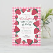 Aardbei Boerderij Birthday Uitnodiging voor meisje (Staand voorkant)