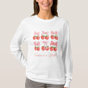 Aardbei & Bogen Kawaii Design Lange Mouw T-shirt
