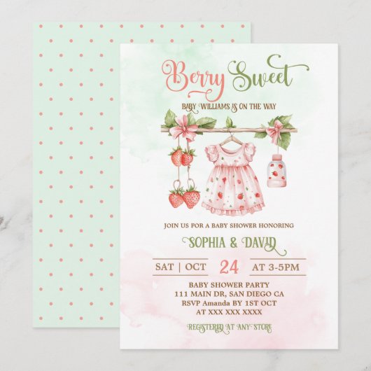 Aardbei Boho Kleding Meisje Baby shower Kaart (Voorkant / Achterkant)