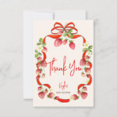 Aardbei boog lint coquette baby shower bedankkaart (Voorkant)