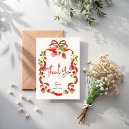 Aardbei boog lint coquette baby shower bedankkaart
