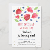 Aardbei-bosbes Waterverf 1e verjaardag Kaart (Voorkant)