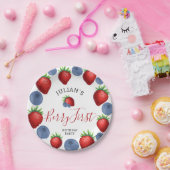 Aardbei bosbessen eerste 1e verjaardag papieren bordje (Feest)