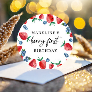 Aardbei bosbessen eerste meisje 1e verjaardag ronde sticker