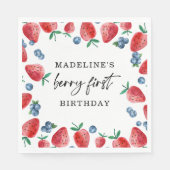 Aardbei bosbessen eerste meisje 1e verjaardag servet (Voorkant)