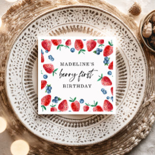 Aardbei bosbessen eerste meisje 1e verjaardag servet