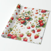 Aardbei botanisch cadeauverpakkings papier (Uitgerold)