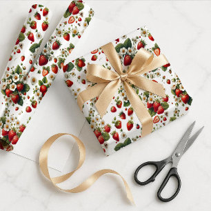 Aardbei botanisch cadeauverpakkings papier