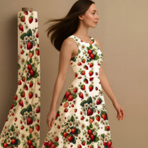 Aardbei Botanische Cottagecore Stofprint