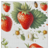 Aardbei Botanische Cottagecore Stofprint Stof (Close Up)