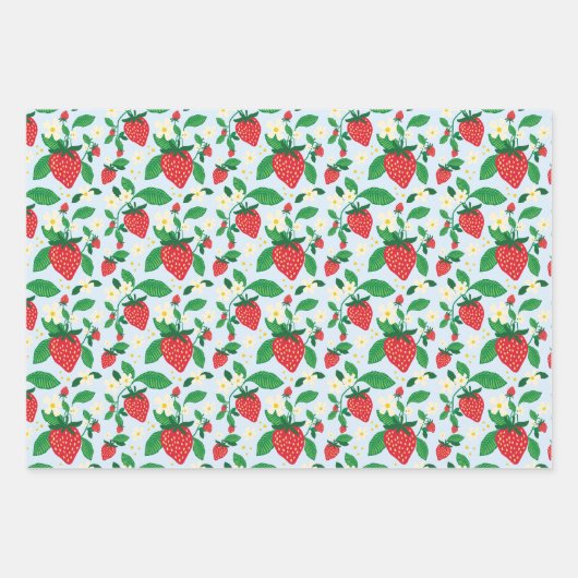 Aardbei Botanische Gift Wrap All-Over Patroon Inpakpapier Vel (Voorkant 3)