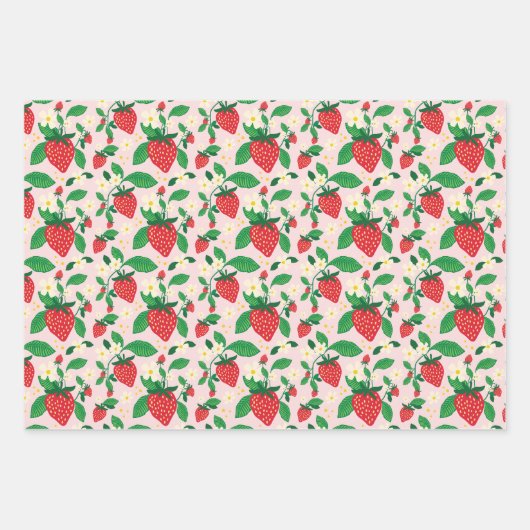 Aardbei Botanische Gift Wrap All-Over Patroon Inpakpapier Vel (Voorkant 2)