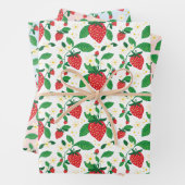 Aardbei Botanische Gift Wrap All-Over Patroon Inpakpapier Vel (In situ)