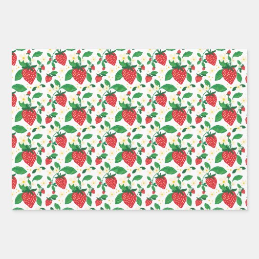 Aardbei Botanische Gift Wrap All-Over Patroon Inpakpapier Vel (Voorkant)