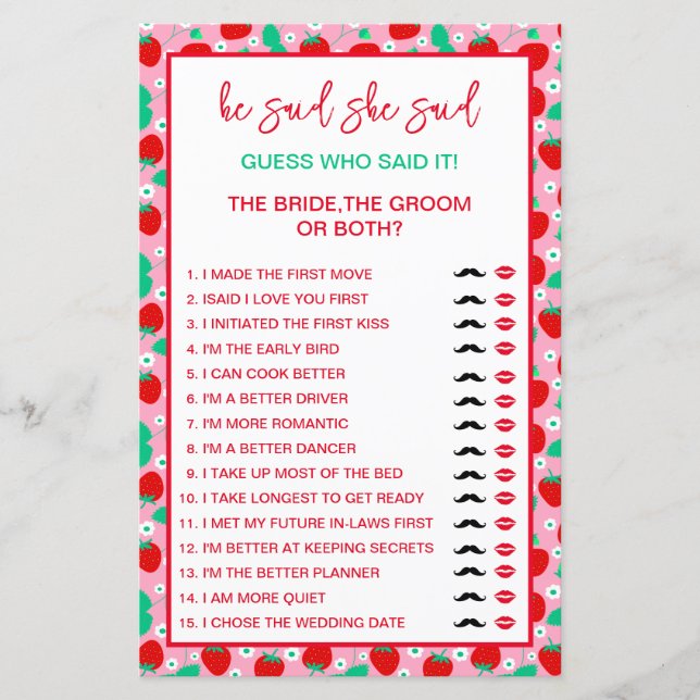 Aardbei bruid of bruidegom Raad wie zei het spel (Voorkant)