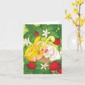 Aardbei Bunny Tea / Notecard Kaart (Gele Bloem)