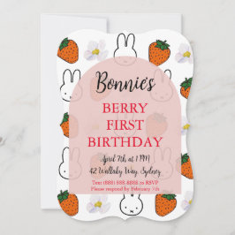 Aardbei Bunny Verjaardag Uitnodiging