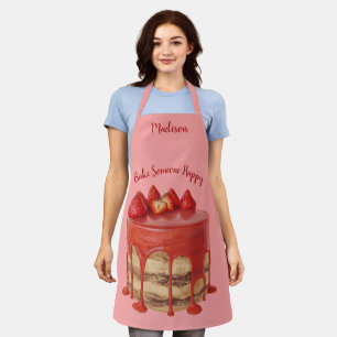 Aardbei Cake aangepaste naam & tekstplatform Schort