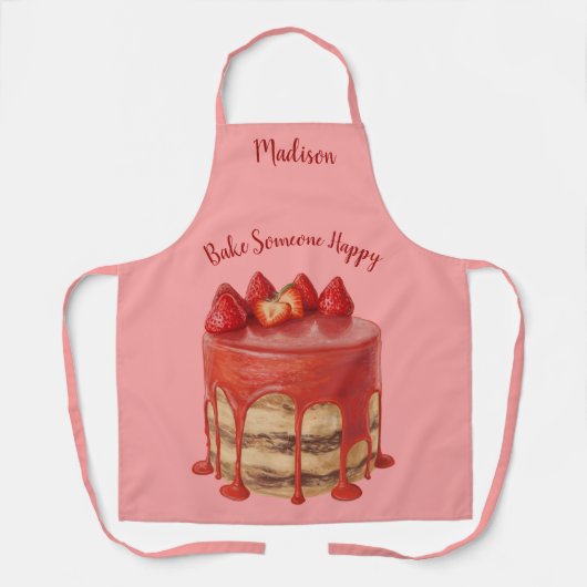 Aardbei Cake aangepaste naam & tekstplatform Schort (Voorkant)