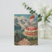 Aardbei Cake Berg Surreal Retro Kunst Briefkaart (Staand voorkant)