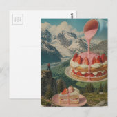 Aardbei Cake Berg Surreal Retro Kunst Briefkaart (Voorkant / Achterkant)