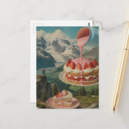 Aardbei Cake Berg Surreal Retro Kunst Briefkaart