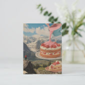 Aardbei Cake Berg Surreal Retro Kunst Briefkaart (Staand voorkant)