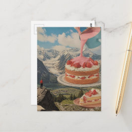 Aardbei Cake Berg Surreal Retro Kunst Briefkaart