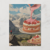 Aardbei Cake Berg Surreal Retro Kunst Briefkaart (Voorkant)