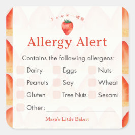 Aardbei Cake Laag Allergie Waarschuwing Vierkante Sticker