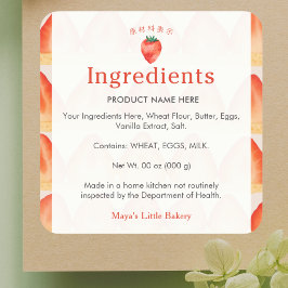 Aardbei Cake Laag Ingredienten Product Vierkante Sticker