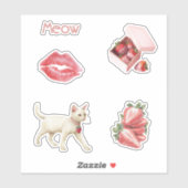 Aardbei Charme Witte Kattenlippen Sticker (Vel)