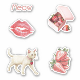 Aardbei Charme Witte Kattenlippen Sticker