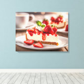 Aardbei Cheesecake Canvas Afdruk (Insitu (Houten vloer))