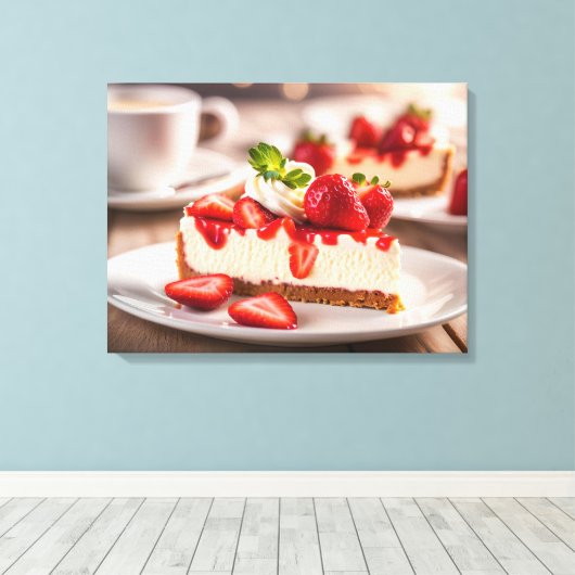 Aardbei Cheesecake Canvas Afdruk (Insitu (Houten vloer))