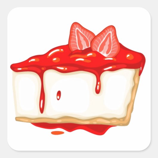 Aardbei Cheesecake heerlijke cake Vierkante Sticker (Voorkant)