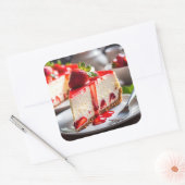 Aardbei Cheesecake Vierkante Sticker (Envelop)