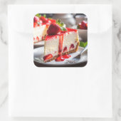 Aardbei Cheesecake Vierkante Sticker (Tas)