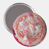 Aardbei Cherry Roze Valentijnse Cupcake Magnet (Voorkant / Achterkant)