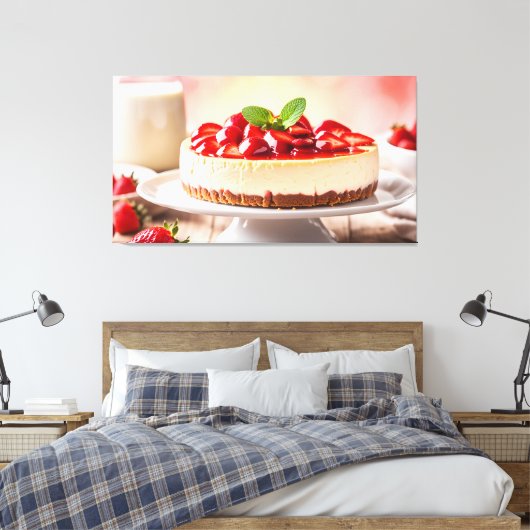 Aardbei Chesecake Canvas Afdruk (Insitu (Slaapkamer))